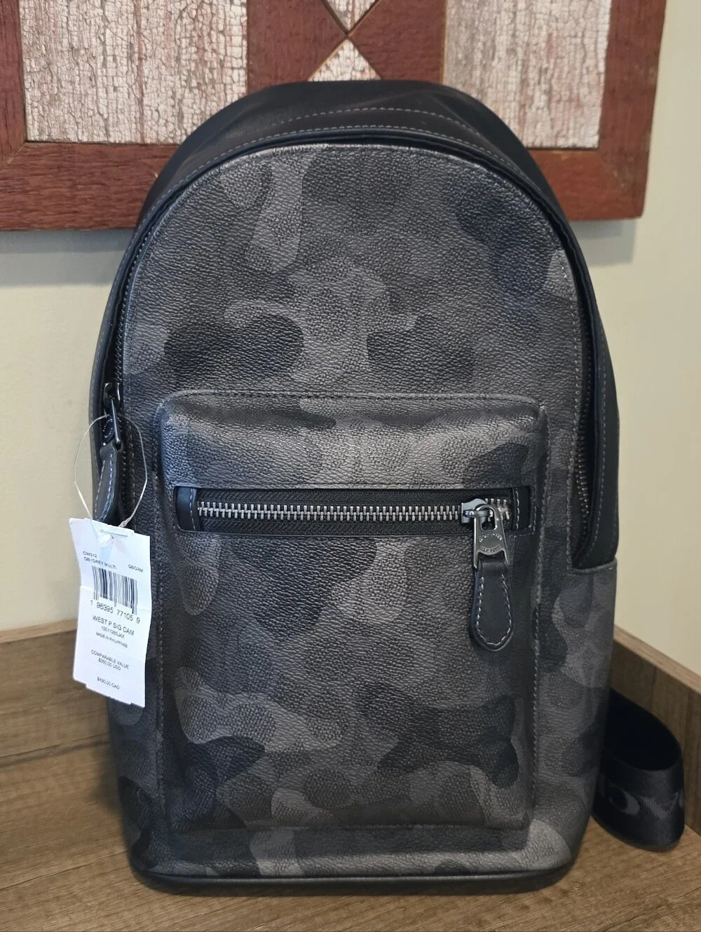 Coach Black and Gray Camo Men's Leather Backpack